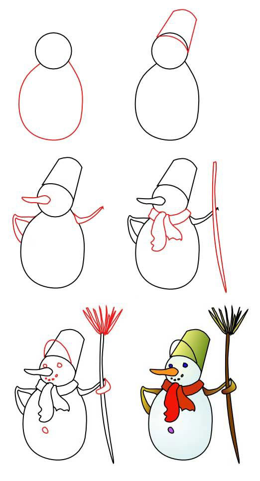 как нарисовать снеговика легко по этапам