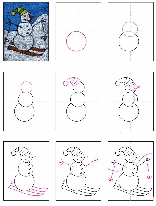 как нарисовать снеговика легко и просто для детей 4