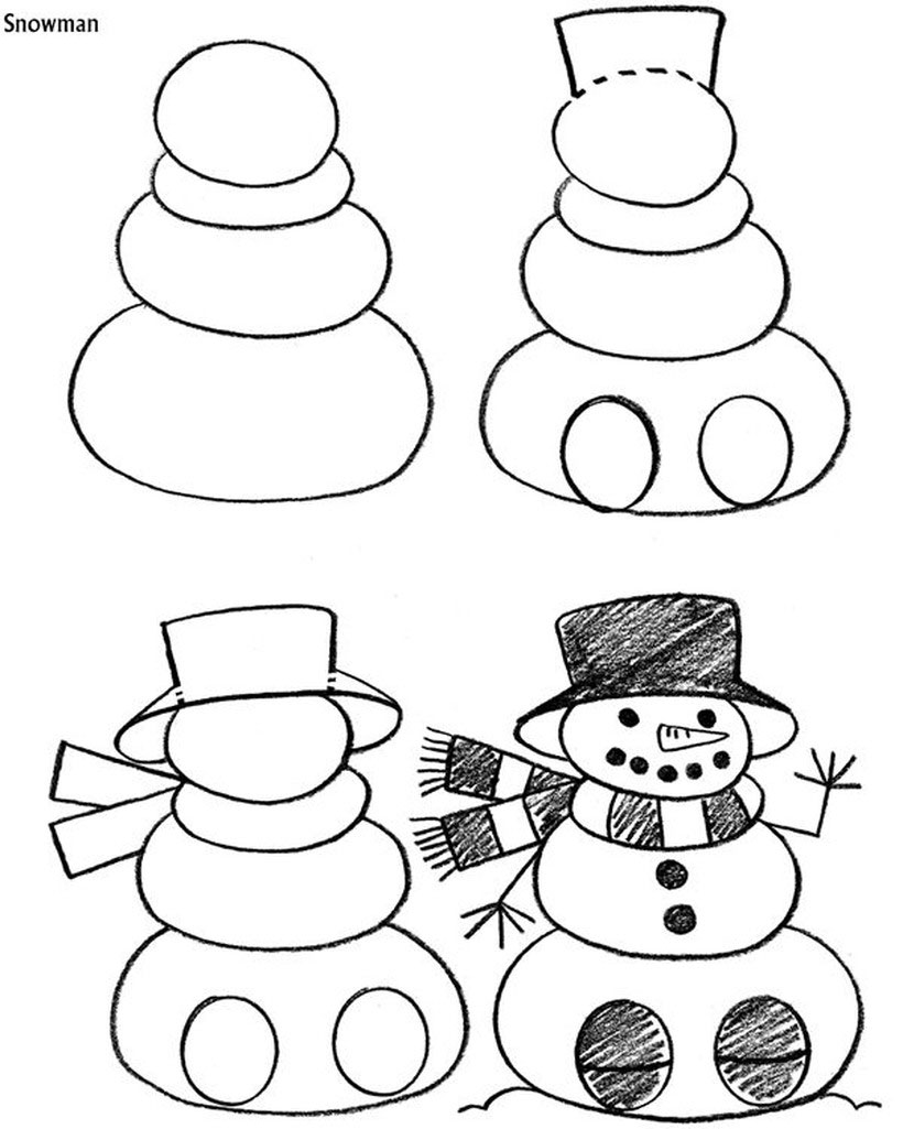 как нарисовать снеговика легко и просто для детей 7