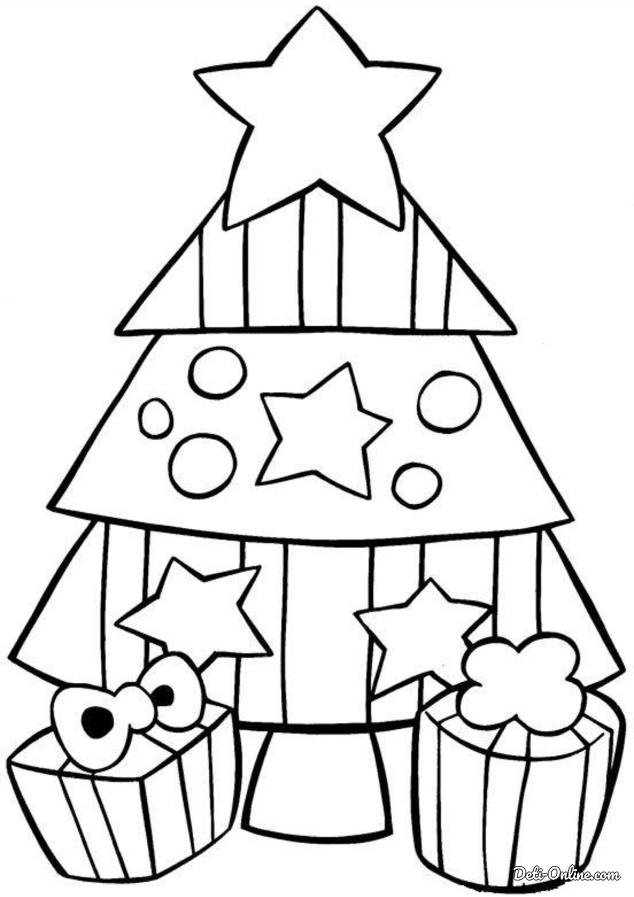 раскраска новогодняя елка картинка для детей распечатать 2