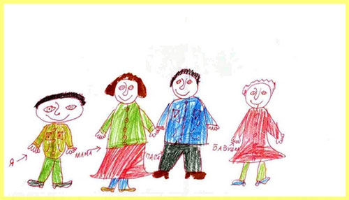 картинки семья с детьми нарисованные карандашом 9