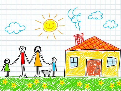 картинки семья с детьми нарисованные карандашом 5