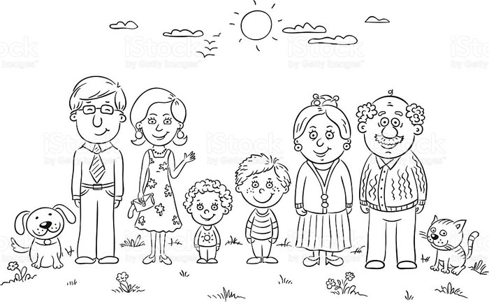 картинки семья с детьми нарисованные карандашом 4