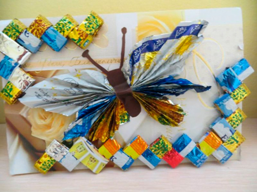 поделки из фантиков от конфет в детский сад с шаблонами 3