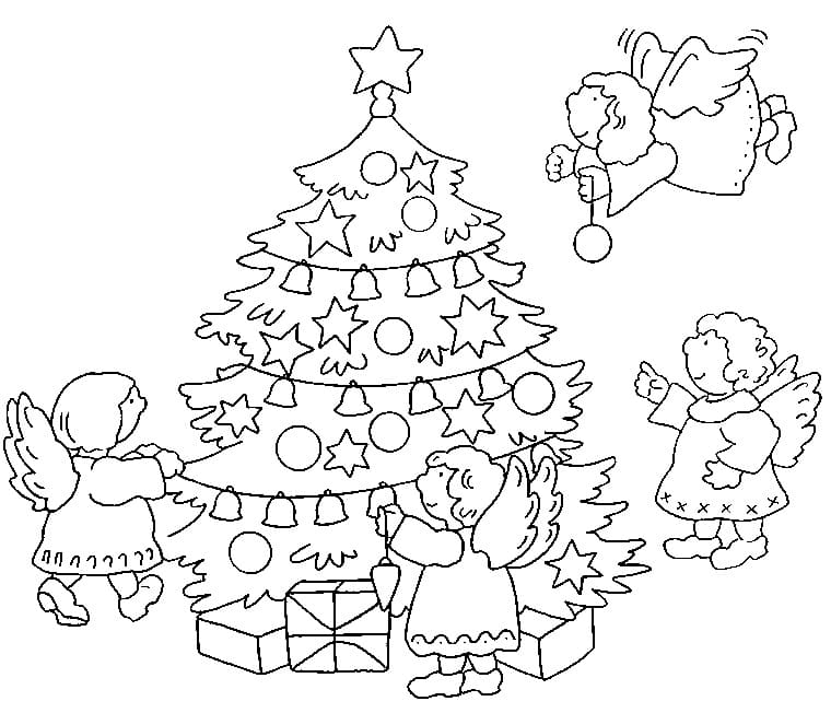раскраска новогодняя елка с подарками для детей 10