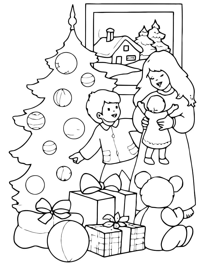 раскраска новогодняя елка картинка для детей 9