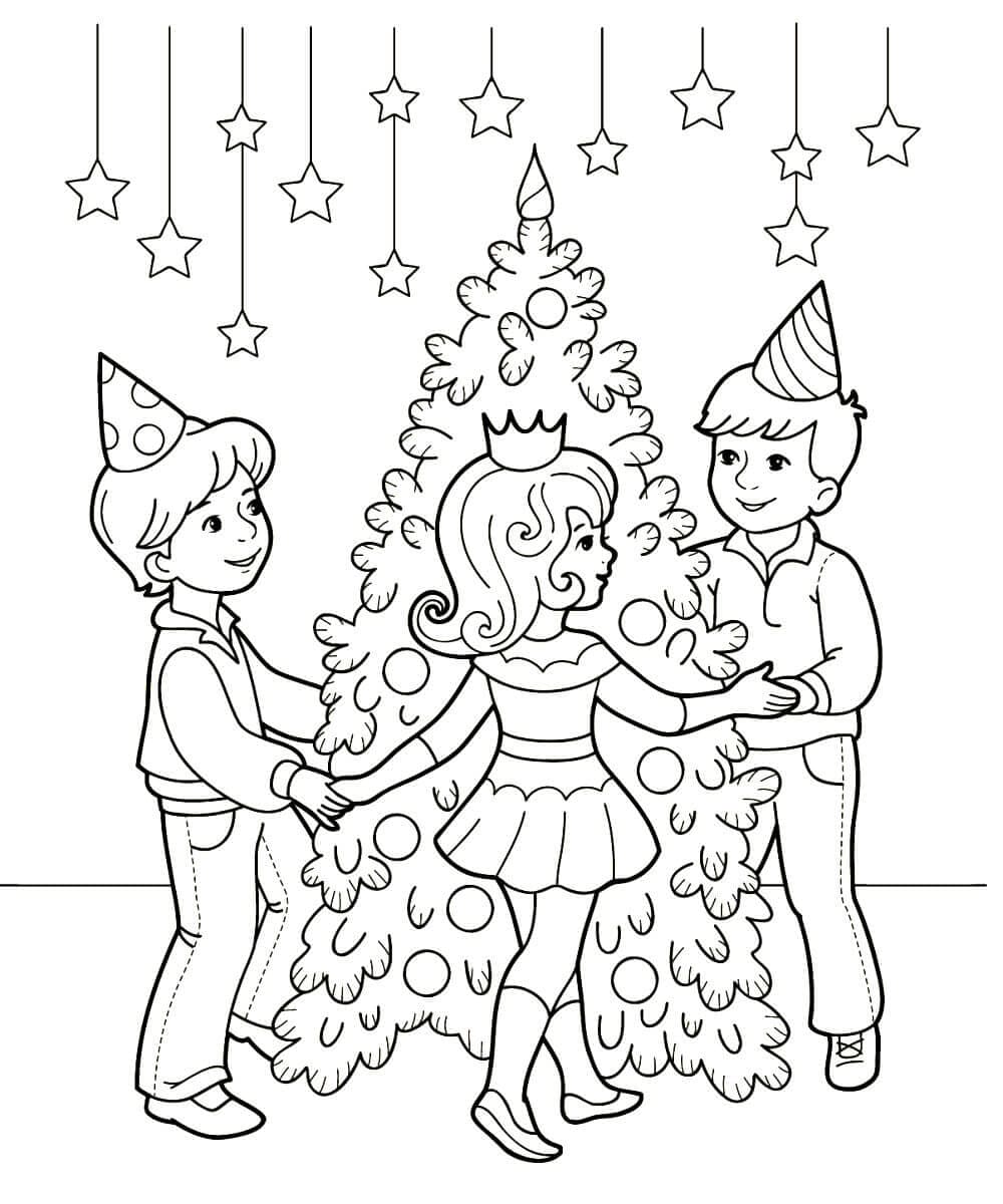 раскраска новогодняя елка с подарками для детей 7
