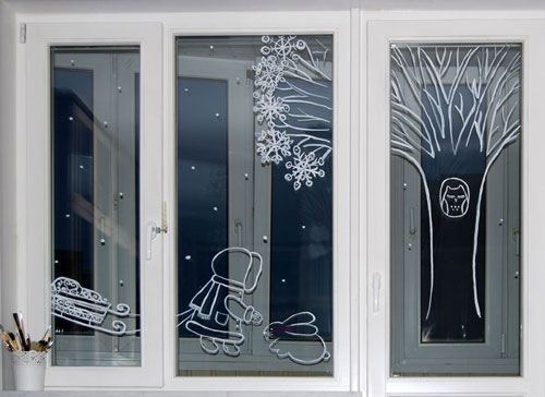 рисунки на окнах Новый год зубной пастой 3
