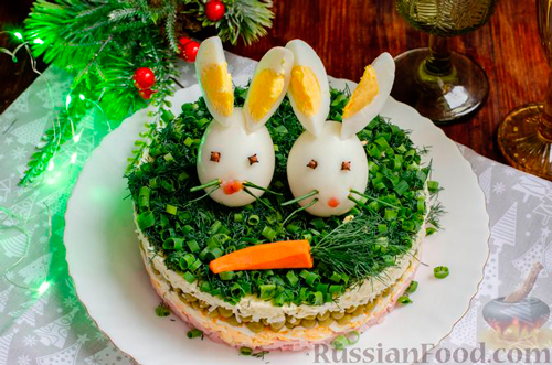 новогодний салат 2023 в виде кролика рецепт с фото пошагово 10