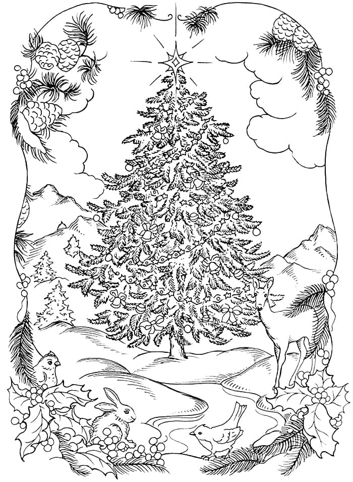 раскраска новогодняя елка с подарками 6