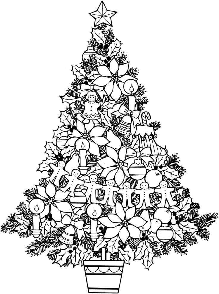 раскраска новогодняя елка с подарками