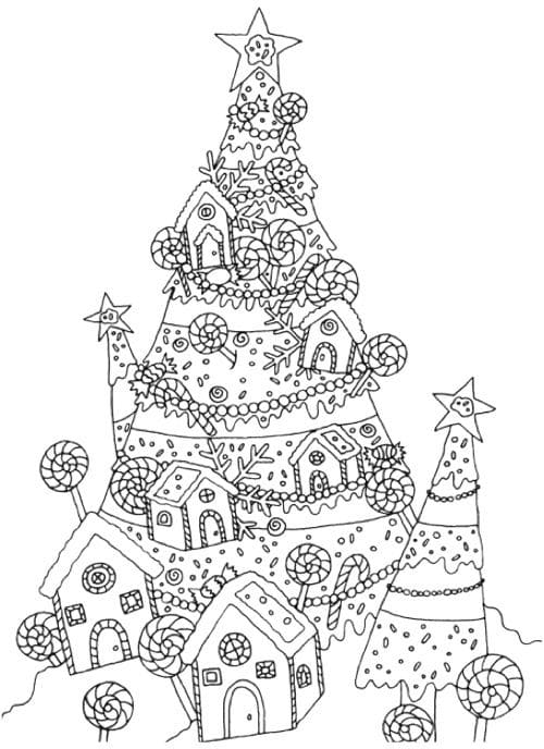 раскраска новогодняя елка картинка для детей распечатать бесплатно 9