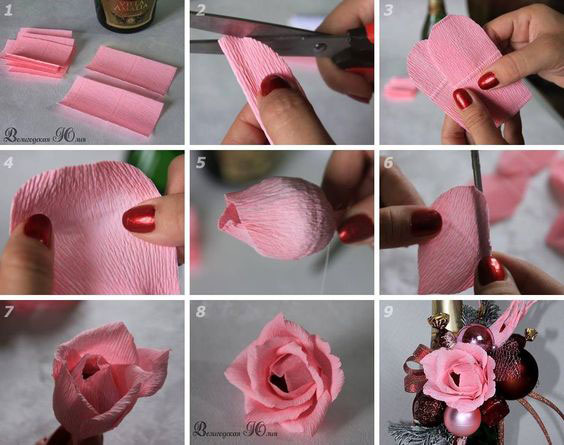 как сделать из бумаги цветок розы для букета из гофрированной 10