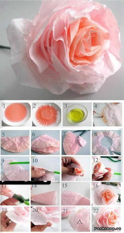 как сделать из бумаги цветок розы для букета из гофрированной 4