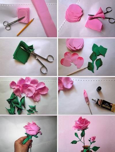 как сделать из бумаги цветок розы для букета из гофрированной