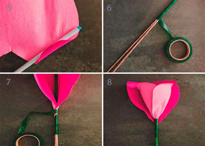 как сделать из бумаги цветок розы для букета 7
