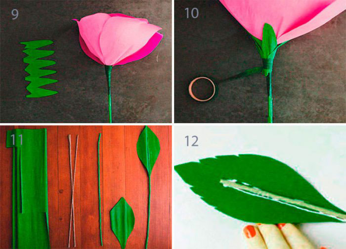 как сделать из бумаги цветок розы для букета 8