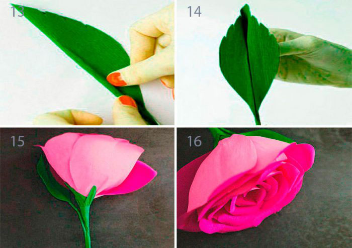 как сделать из бумаги цветок розы для букета 9