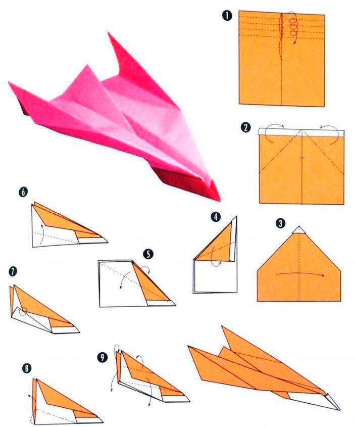 Схема самолета оригами для детей из бумаги