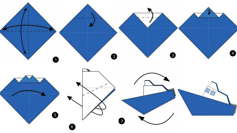 оригами кораблик из бумаги для детей простой пошагово 2