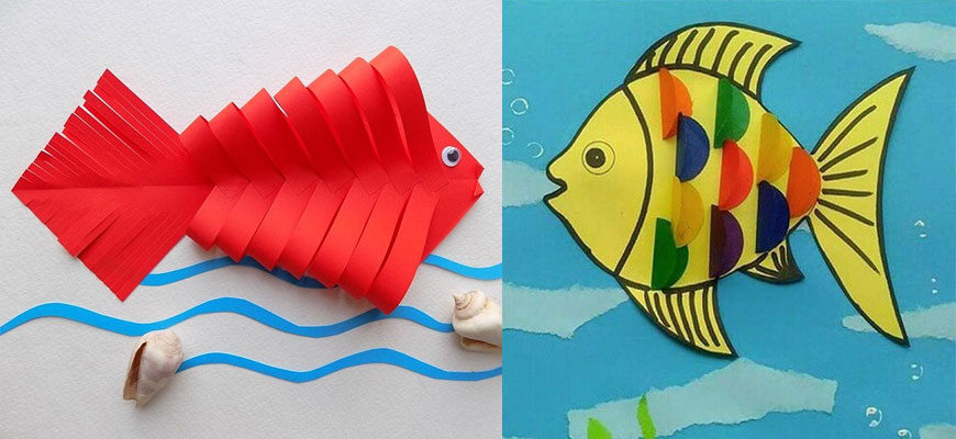 аппликация рыбка из цветной бумаги для детей 11