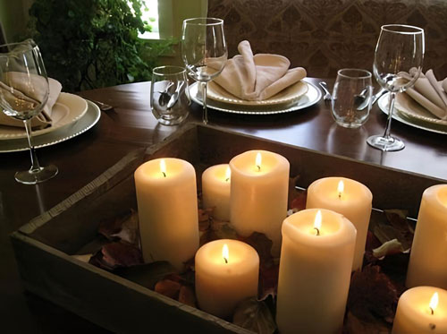 декорирование обеденного стола свечами