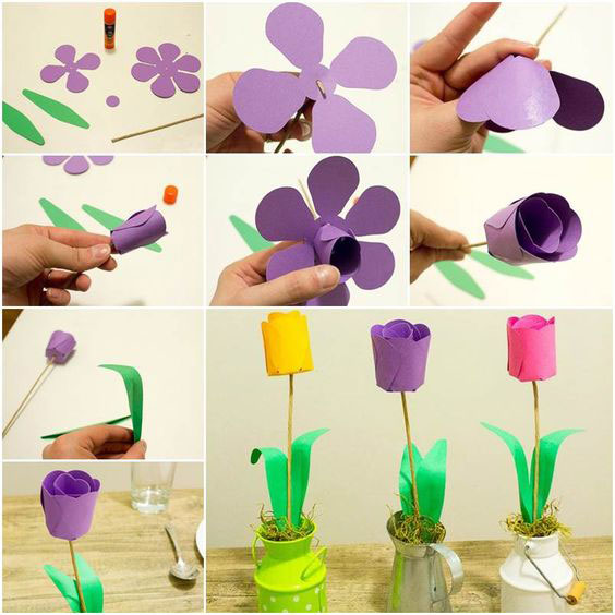 как сделать букет цветов из цветной бумаги и картона своими руками 10