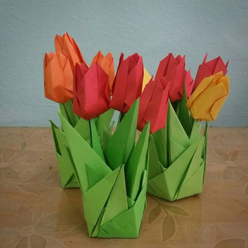 как сделать букет цветов из цветной бумаги легко 9