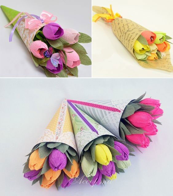 как сделать букет цветов из цветной бумаги легко и красиво 9