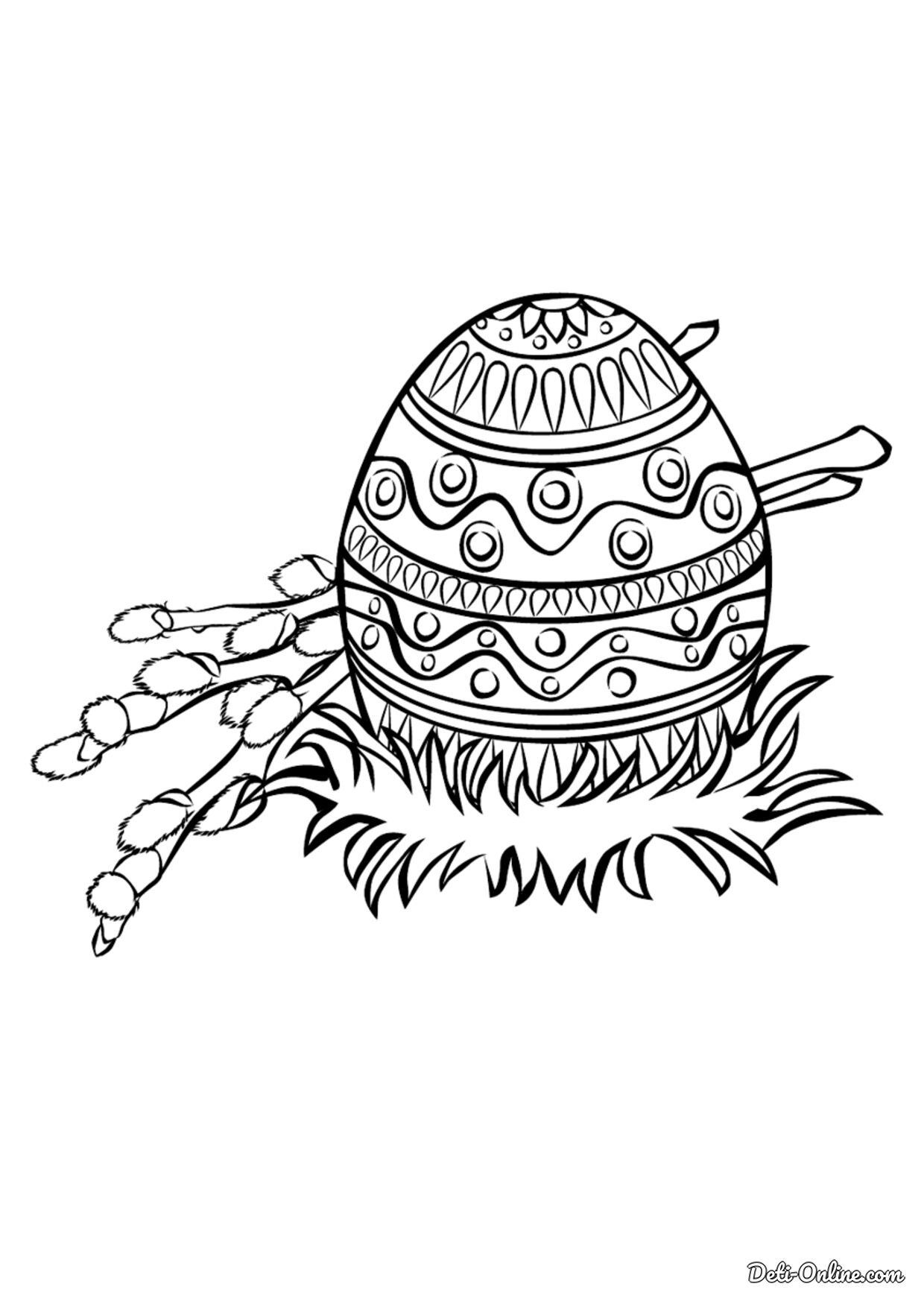 Пасхальное яйцо с вербой раскраски