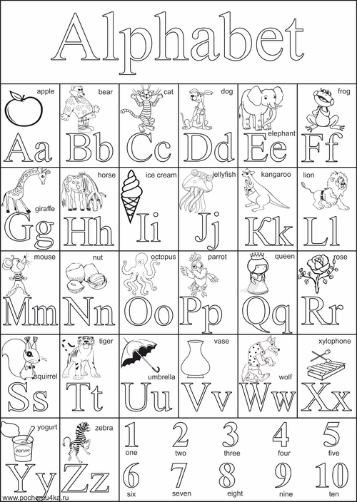 Раскраска «Английский алфавит» для детей