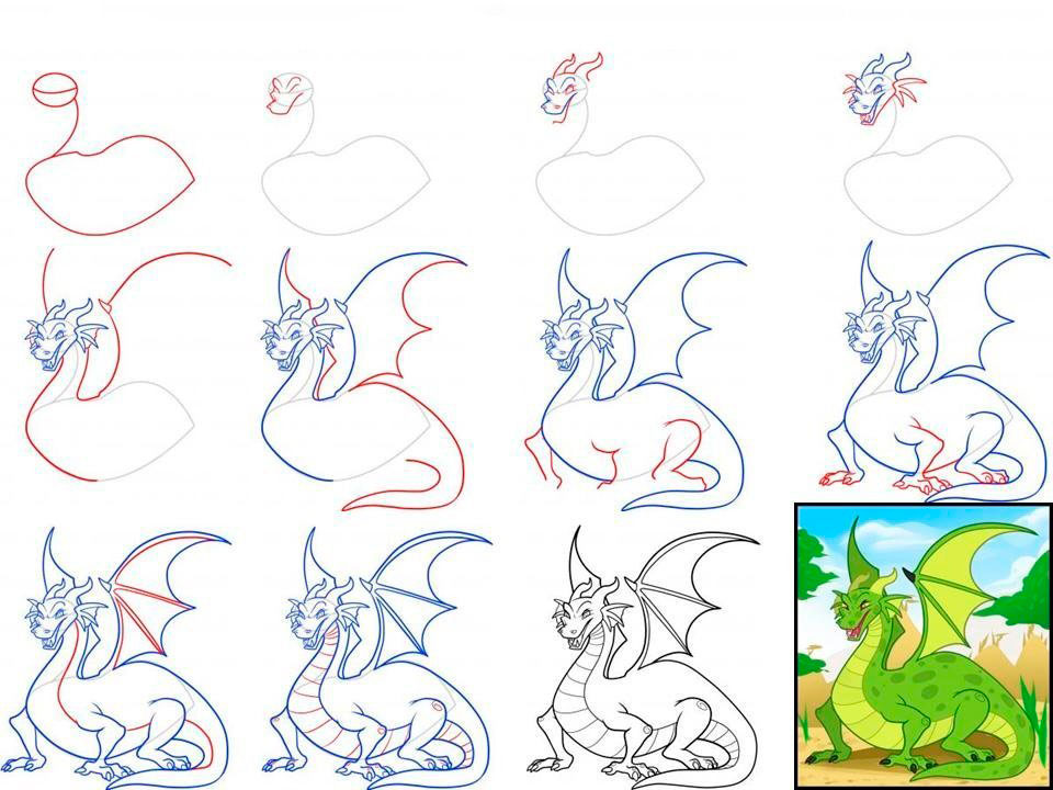 как нарисовать дракона карандашом поэтапно 2