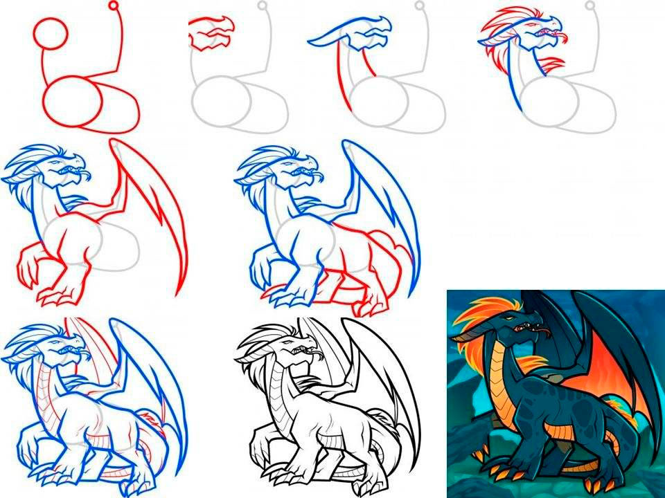 как нарисовать дракона карандашом поэтапно 9