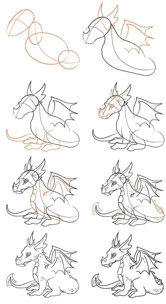 нарисовать дракона карандашом для начинающих 4