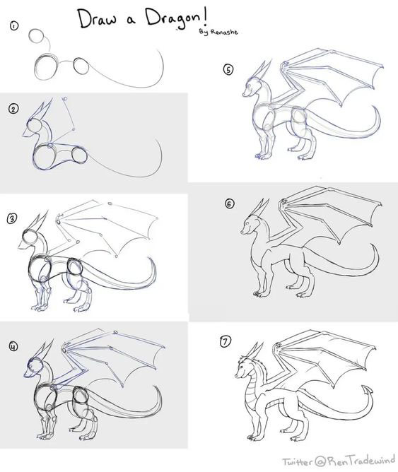 нарисовать дракона карандашом для начинающих 6