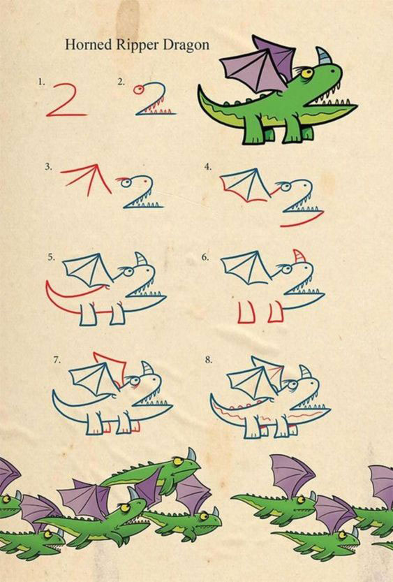нарисовать дракона карандашом для начинающих 10