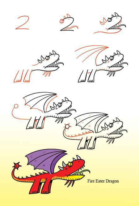 нарисовать дракона карандашом для начинающих детей 3