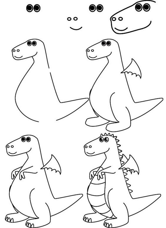 нарисовать дракона карандашом для начинающих детей 6