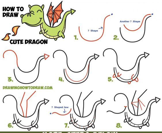 нарисовать дракона легко ребенку 8 лет 8