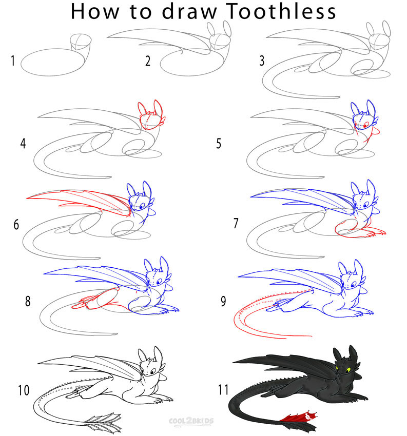 как нарисовать дракона Беззубика поэтапно 3