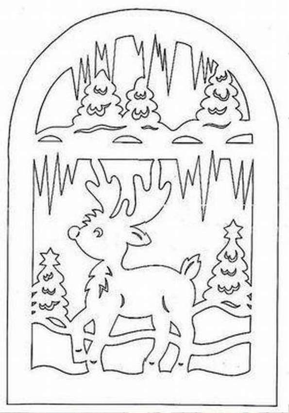 трафареты олени с санями на новый год для вырезания на окна 3