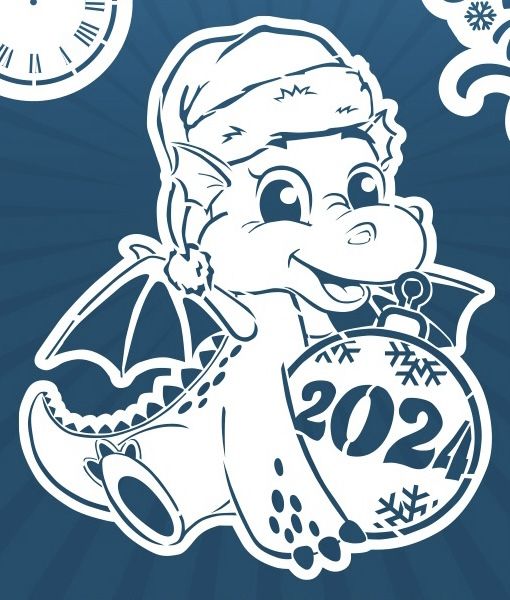 Шаблон дракона на Новый год 2024 2