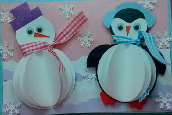 простой снеговик из бумаги в детский сад поделка 2