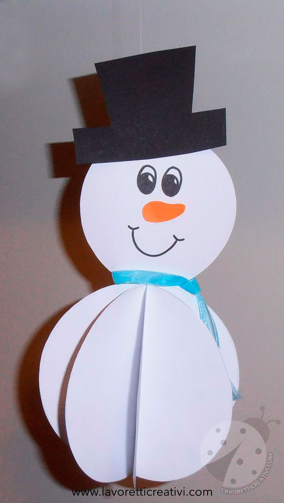простой снеговик из бумаги в детский сад поделка 4