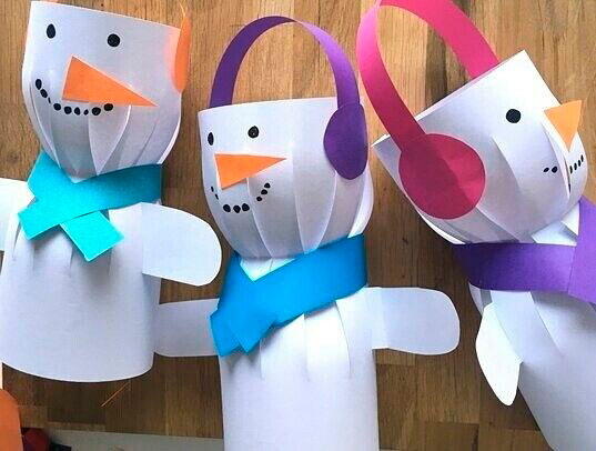простой снеговик из бумаги в детский сад поделка 5