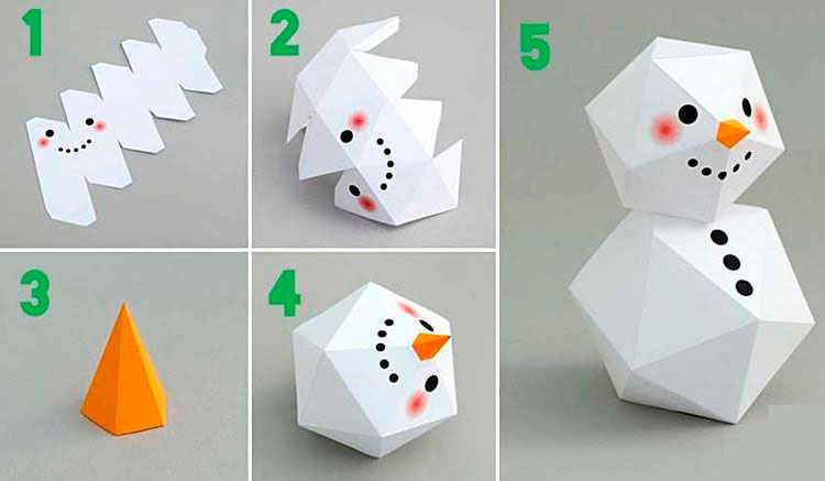 Геометрический снеговик из бумаги