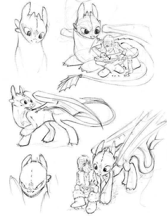 рисунки дракон Беззубик для срисовки