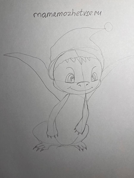 нарисовать дракона на Новый год карандашом для детей поэтапно 4