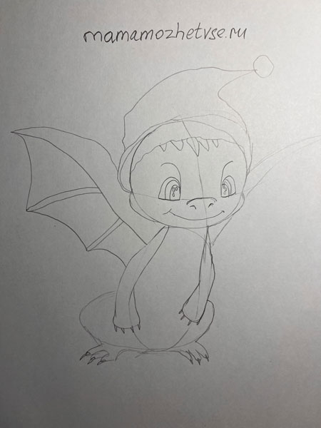 нарисовать дракона на Новый год карандашом для детей поэтапно 7