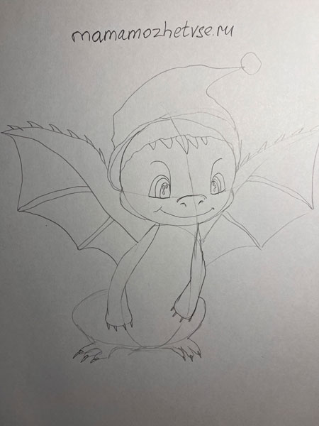 нарисовать дракона на Новый год карандашом для детей поэтапно 10